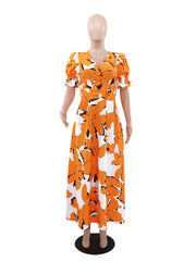 Fashion Print V-neck High Waist Slim Dress