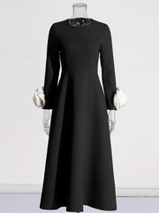 Elegant Round Neck Flower Embellished Maxi Dress