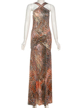 Fashion Pleated Print Sleeveless Maxi Dress