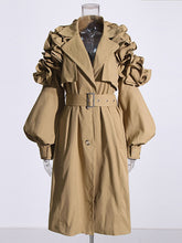 Luxury Ruffle Button Down Belted Trench Coat