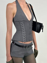 Fashion Halterneck Corset Top Shorts Two Piece Set