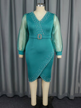 Elegant V-Neck Bead Sheer Long Sleeve Party Dress