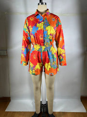 Casual Print Loose Shirt And Shorts Two Piece Set