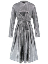 Fashion Round Neck Slim Lace-up Gilded Midi Dress