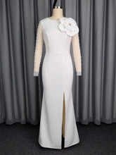 Elegant Mesh Sleeve Patchwork Slit Maxi Dress