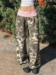 Vintage Camo Print Casual Straight Pants