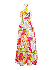 Casual Print Halter Lace-Up Backless Maxi Dress