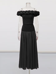 Elegant Twist Knot Off Shoulder Top Slim Maxi Skirt Set