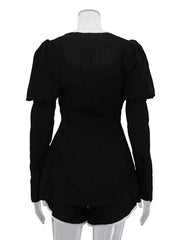 Casual Puff Sleeves Lace Spliced Shorts Sets