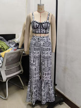 Print Crop Top High Waist Flared Trousers Two Piece Set