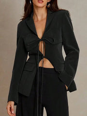 Fashion Front Hollow Out Lace-up Design Blazer