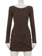 Fashion Round Collar Twisted Knit Mini Dress
