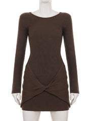 Fashion Round Collar Twisted Knit Mini Dress
