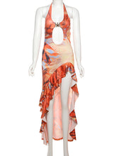 Sexy Irregular Hollow out Backless Ruffle Halter Dress