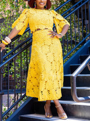 Elegant Embroidered Hollow Long Skirt Two Piece Sets