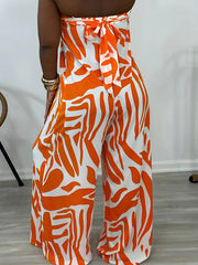 Print Strapless Zipper Loose Wide Leg Jumpsuit