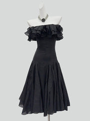 Elegant Off Shoulder Ruffle Cinched Waist Maxi Dress