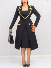 Elegant Lapel Buckle Long Blazer Midi Dress Suit
