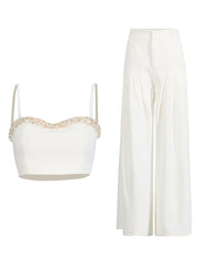 Fashion Straps Vest High Waist Straight Pants Set