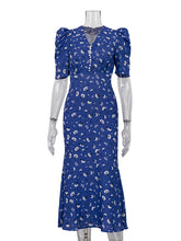 Fashion V Neck Floral Print Ruffle Hem Dress