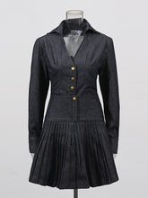 Fashion Denim Jacket Pleated Mini Skirt Set