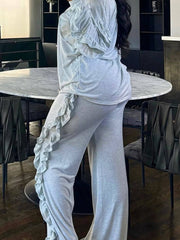 Ruffled Casual Long-Sleeved Top and Pants Two-Piece Set