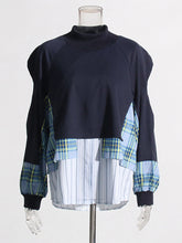 Round Neck Casual Loose Patchwork Button Hoodie