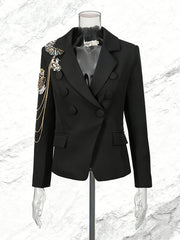 Elegant Rhinestone Bow Embellished Blazer