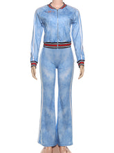 Side Striped Zipper Jacket and Flare Pants Sets