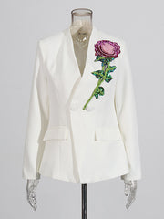 Fashion V-neck Embroidered Flower Slim Blazer