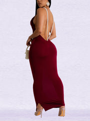 Faux Pearl Backless Slim Fit Maxi Dress