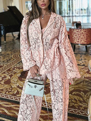 Sexy Loose Lace See Through Trousers Set