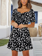 Fashion V-neck Floral Print Slim Mini Dress