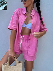 Casual Loose Denim Shirts and Shorts Two Piece Set
