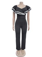 Elegant Off Shoulder Trim Ruffle Bust Wide Leg Jumpsuit