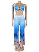 Casual Print Crop Top and Wide Leg Pants Vacation Sets