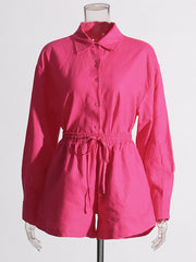 Simple Fashion Solid Color Shirt Shorts Casual Set