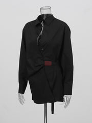 Lapel Long Sleeve Cinched Waist Shirt Dress