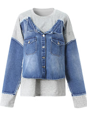 Fashion Patchwork Denim Sweatshirt