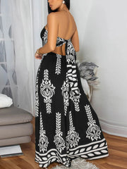 Fashion Print Strapless Wide Leg Jumpsuit