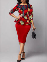 Round Neck Print Ruffles OL Dress