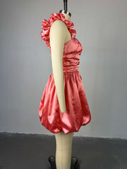 Elegant Sleeveless High Waist Ruched Bubble Mini Dress