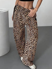 Casual Leopard Print Wide Leg Trousers