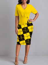 Print Patchwork Slit Ruched V Neck Wrapped Dress