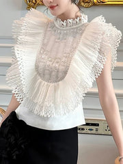 Fashion Ruffle Hollow out Slim Shirt Top