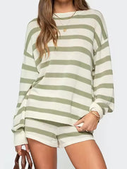 Casual Oversized Striped Knit Sweater Shorts Sets