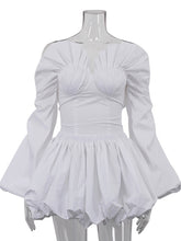 Fashion Off Shoulder Lantern Sleeve Puffy Skirt Sets