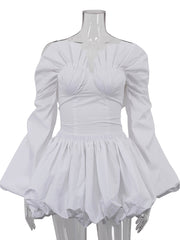 Fashion Off Shoulder Lantern Sleeve Puffy Skirt Sets