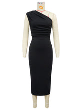 Elegant Single Shoulder Backless Bodycon Midi Dress
