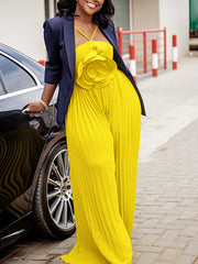 Sexy Sleeveless 3D Flower Wide Leg Pleated Jumpsuit